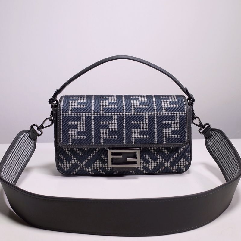 Fendi Black Houndstooth Zucca Baguette Bag