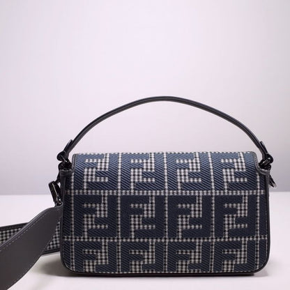 Fendi Black Houndstooth Zucca Baguette Bag