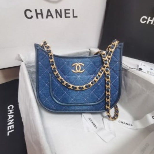 Chanel Hobo Washed Denim Chain Shoulder Bag