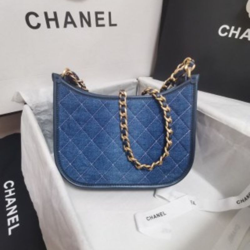 Chanel Hobo Washed Denim Chain Shoulder Bag