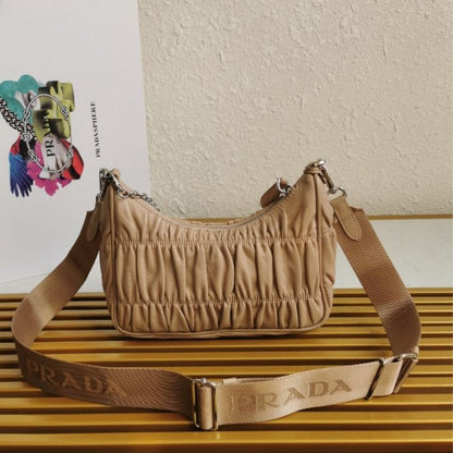 Prada Fold Sheepskin Nylon Hobo Bag