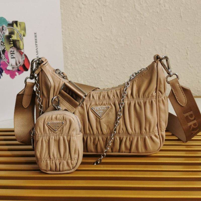 Prada Fold Sheepskin Nylon Hobo Bag