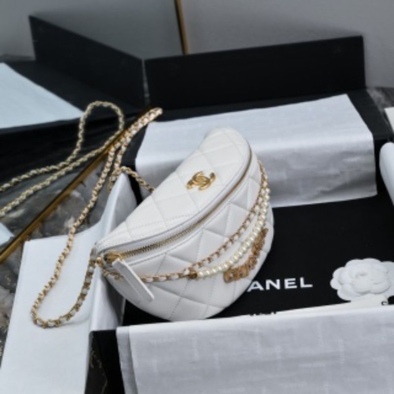 Chanel White Leather Belt Bag