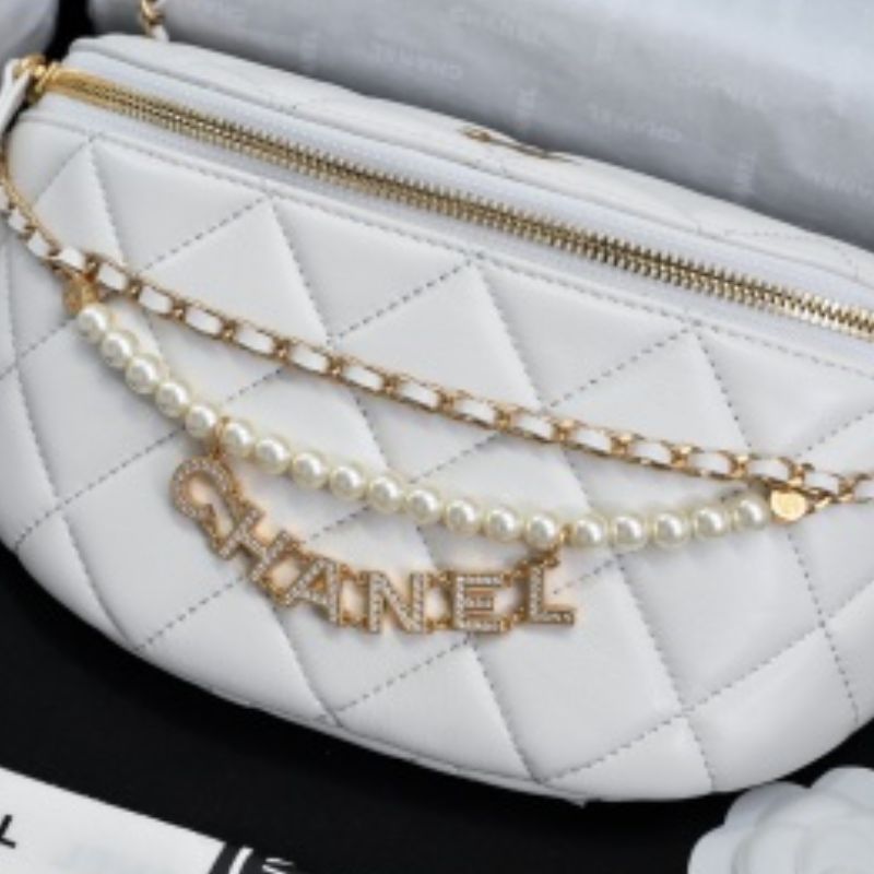 Chanel White Leather Belt Bag