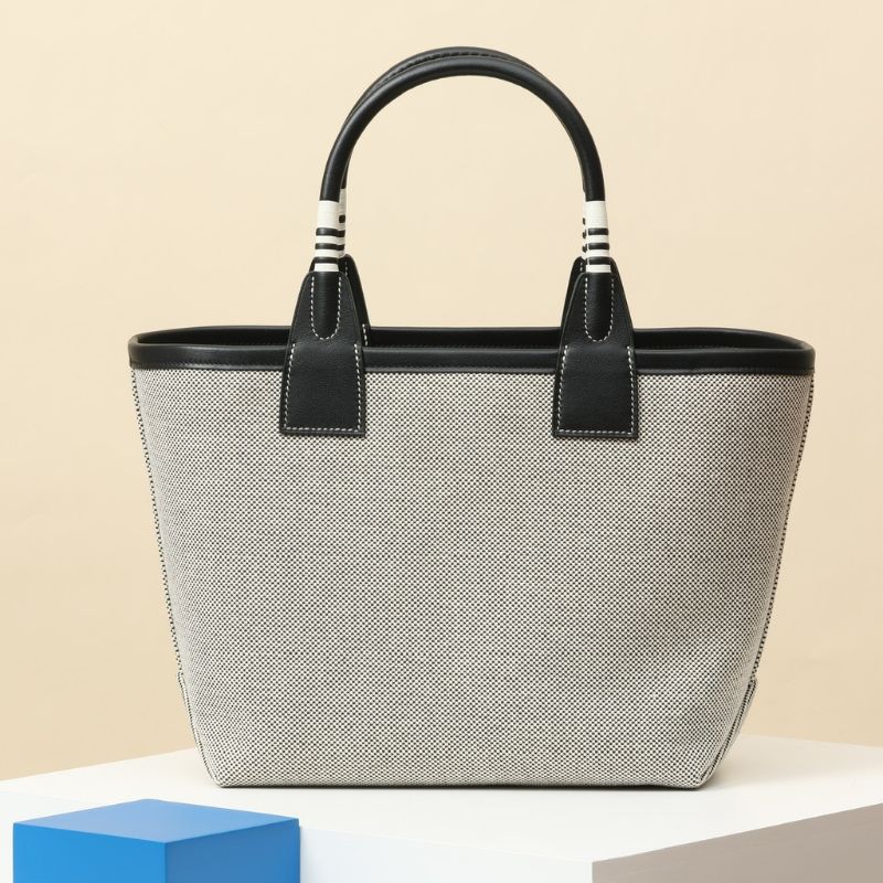 Hermes Black/Gray Toile H Swift Leather Steeple Bag