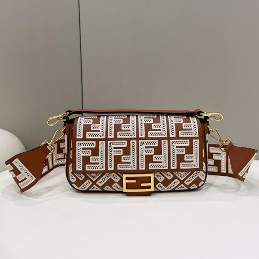 Fendi Brown FF Embroidery Fabric Bag