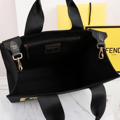 Fendi Canvas Fendace Logo Large Shopping Tote Black Bag