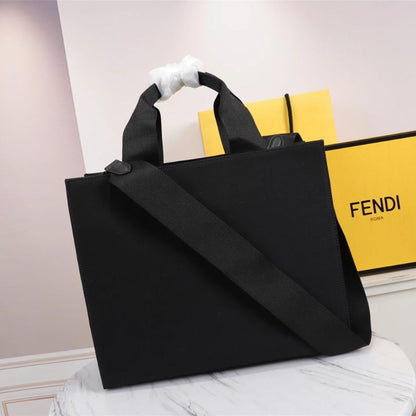 Fendi Canvas Fendace Logo Large Shopping Tote Black Bag