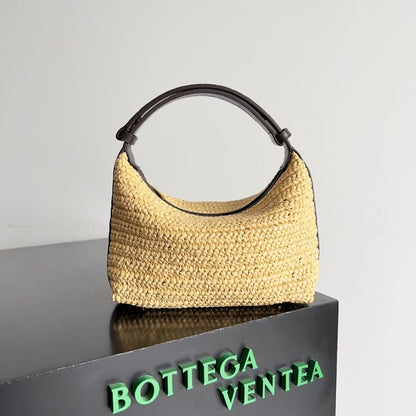 BV Raffia crochet Intrecciato Leather Handle Bag