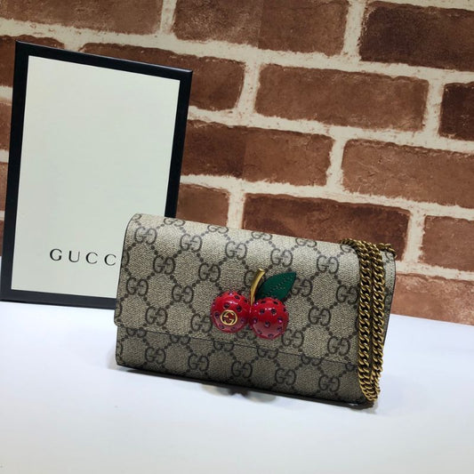 Gucci GG Supreme Monogram Mini Cherry Chain Bag