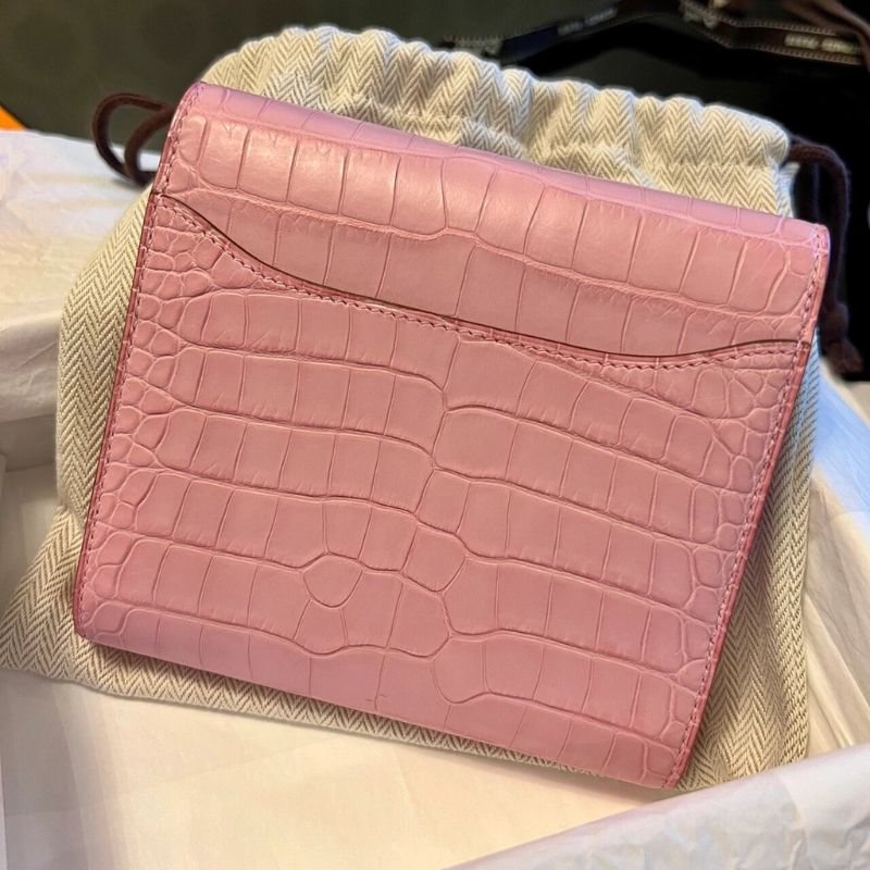 Hermes Constance Compact 5P Bubblegum Epsom Palladium Wallet