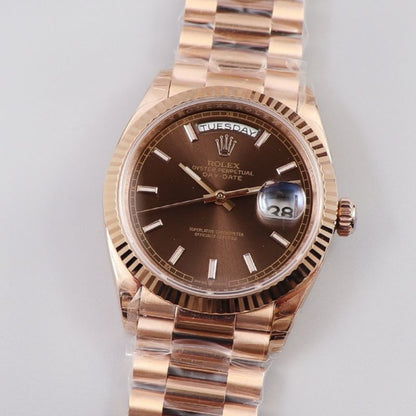 Rolex Day-Date 40 Chocolate Diamond Dial Presidential Bracelet Watch