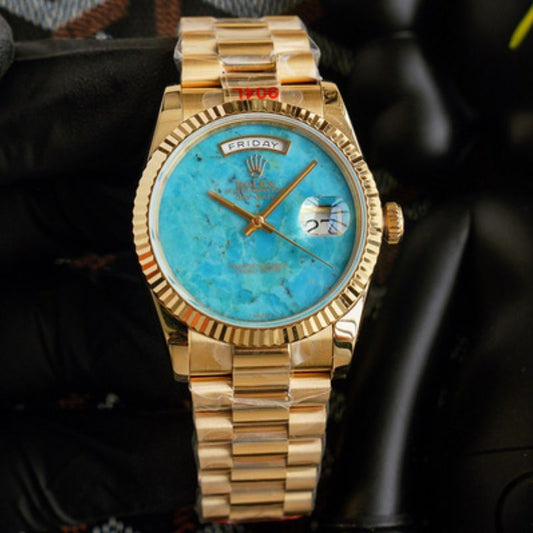 Rolex Day Date 36 Turquoise Dial Yellow Gold President Watch