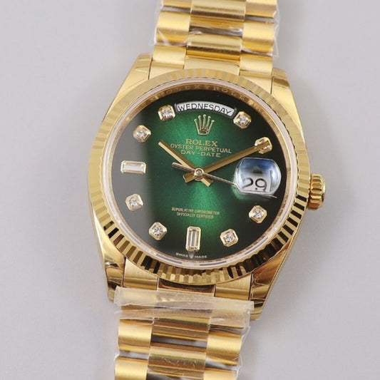 Rolex Day Date Green Dial Yellow Gold Watch