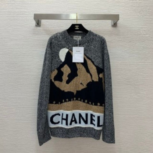 Chanel Contrast Jacquard Logo Pullover Sweater