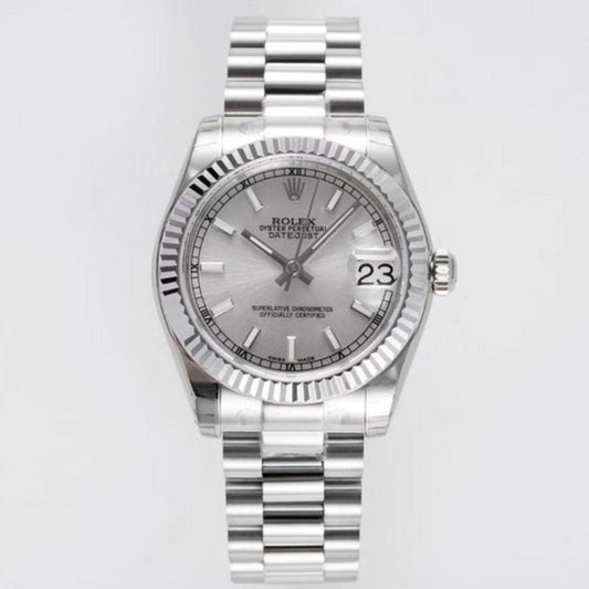 Rolex Datejust 31 Silver Dial White Fluted Bezel Ladies Watch