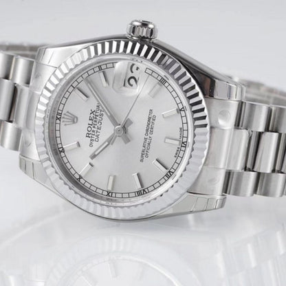 Rolex Datejust 31 Silver Dial White Fluted Bezel Ladies Watch