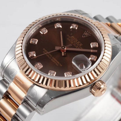 Rolex Datejust Chocolate Diamond Dial Fluted Bezel Oyster Ladies Watch