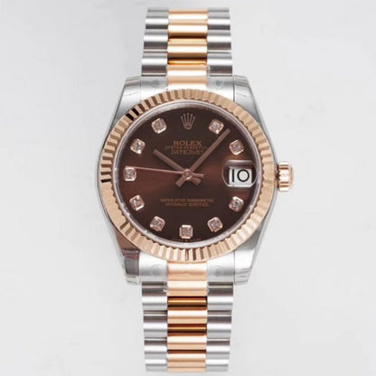 Rolex Datejust Chocolate Diamond Dial Fluted Bezel Oyster Ladies Watch