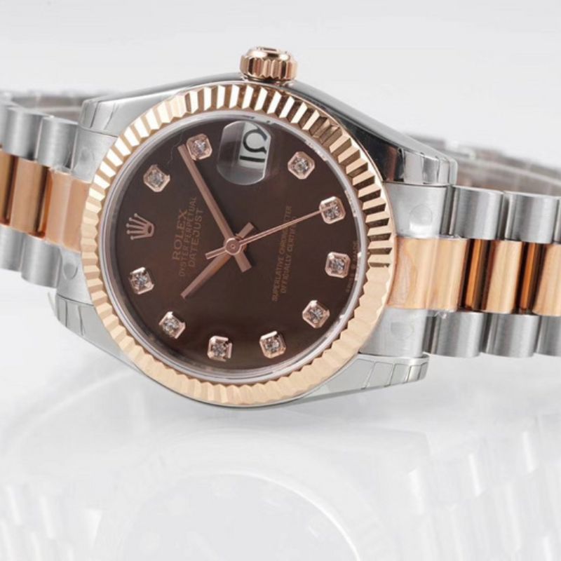 Rolex Datejust Chocolate Diamond Dial Fluted Bezel Oyster Ladies Watch