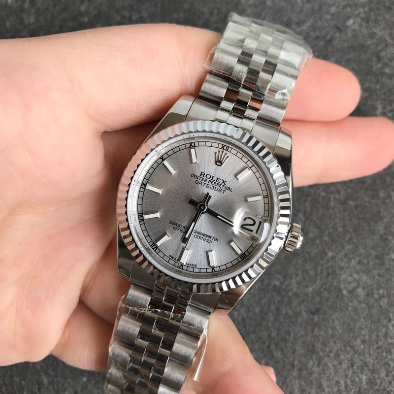 Rolex Date Just Grey Dial Stainless Steel Watch