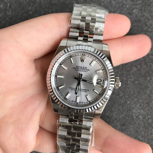 Rolex Date Just Grey Dial Stainless Steel Watch