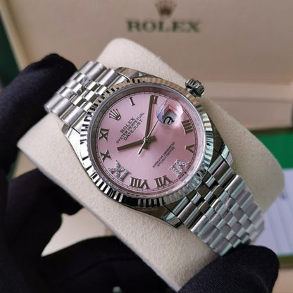 Rolex DateJust Pink Dial Stainless Steel Watch