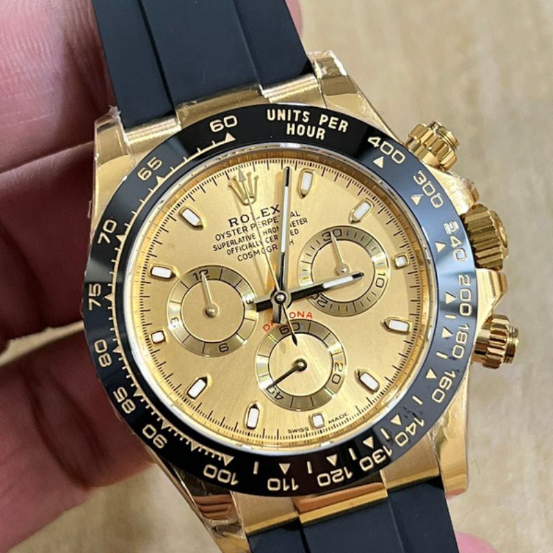 Rolex Cosmograph Daytona Gold Champagne Dial Rubber Strap Watch