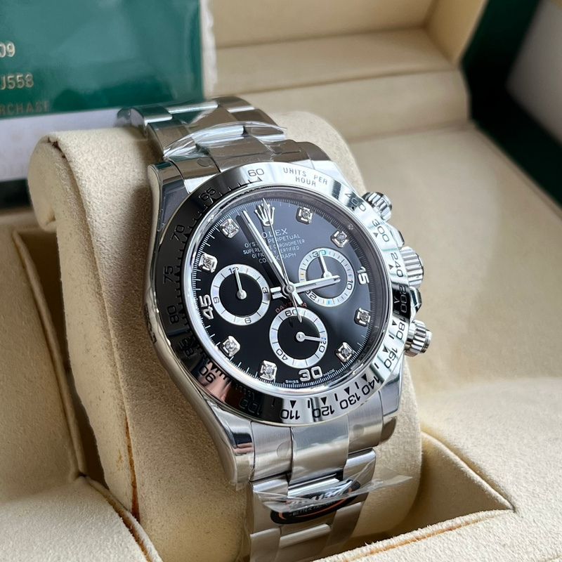 Rolex Daytona Black Diamond Dial White Bezel Watch