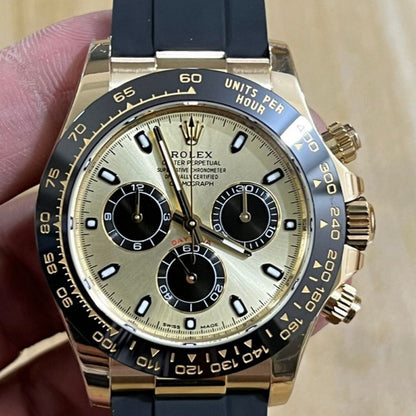 Rolex Yellow Gold Cosmograph Daytona Black Oysterflex Strap Watch