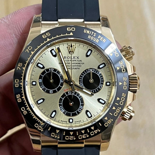 Rolex Yellow Gold Cosmograph Daytona Black Oysterflex Strap Watch