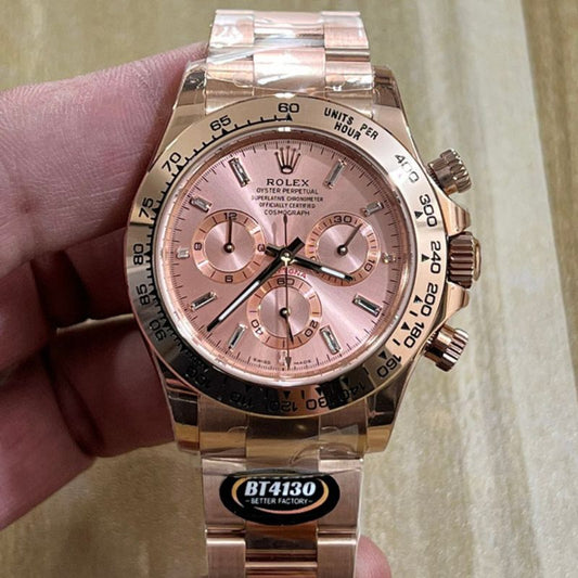 Rolex Daytona Rose Gold Sundust Baguette Dial Watch