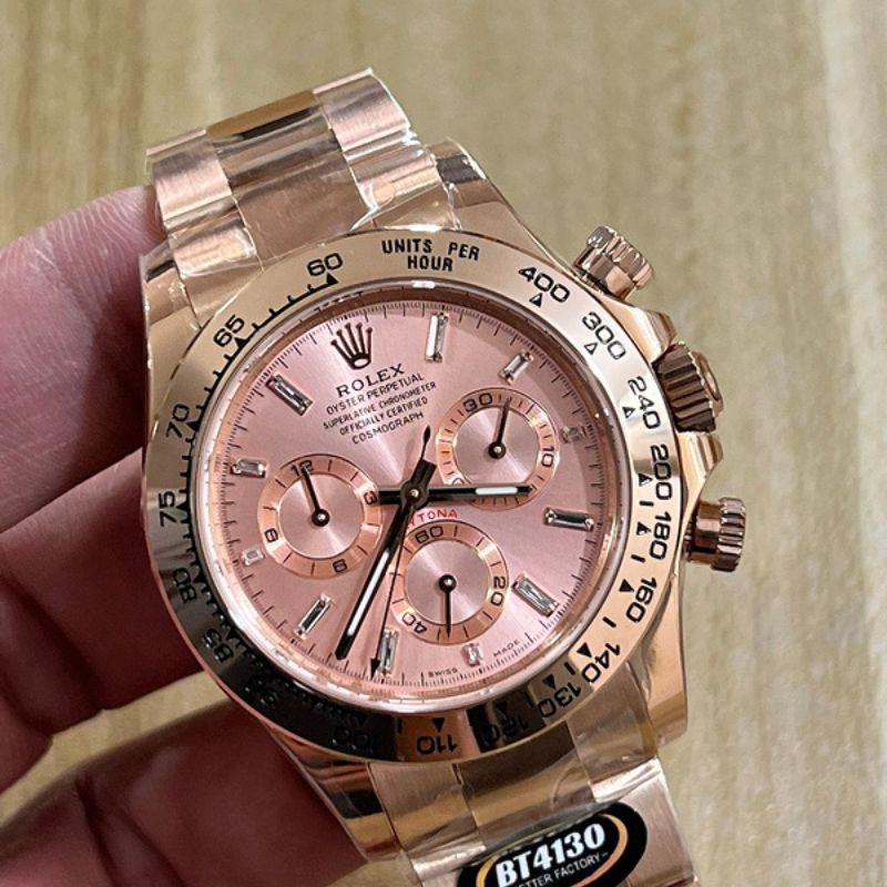 Rolex Daytona Rose Gold Sundust Baguette Dial Watch