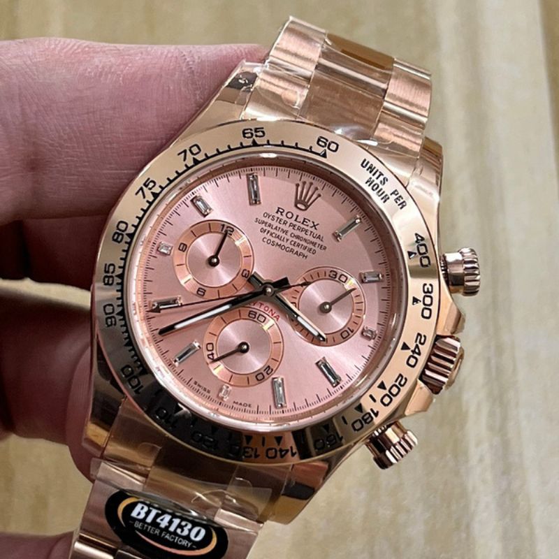 Rolex Daytona Rose Gold Sundust Baguette Dial Watch