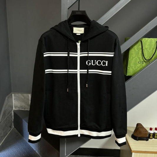 Gucci Classic Embroidered Logo Hooded Zipper Sweatshirt