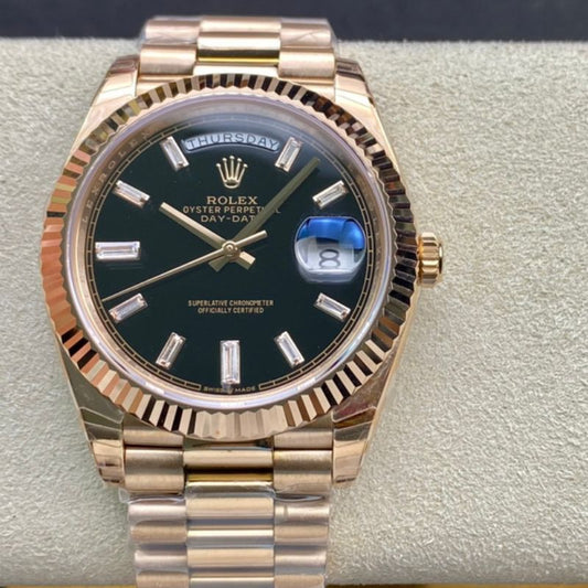 Rolex Day-Date 40MM President Black Diamond Dial Watch