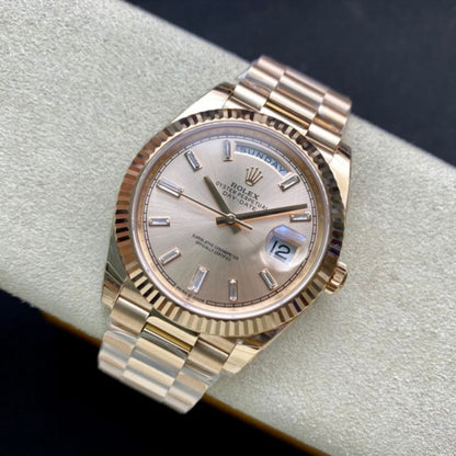 Rolex Day Date 40mm Rose Gold Sundust Baguette Diamond Dial Watch