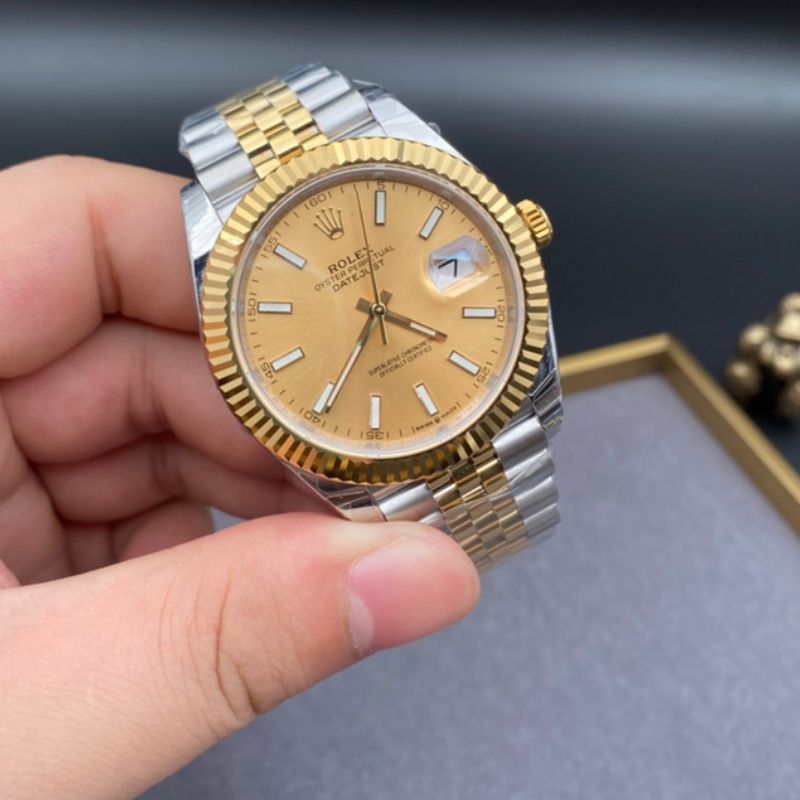 Rolex Datejust Two Tone Champagne Index Fluted Bezel Watch