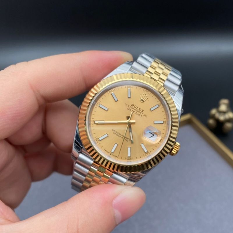 Rolex Datejust Two Tone Champagne Index Fluted Bezel Watch