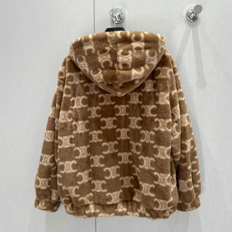 Celine Arc De Triomphe Lambskin Hooded Teddy Coat