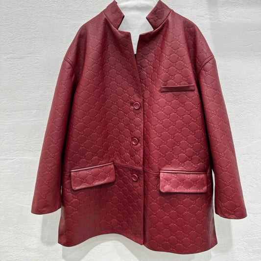 Gucci 25 Early Spring Embossed Logo Leather Jacket