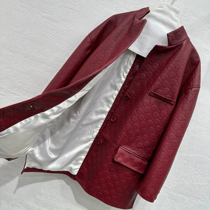 Gucci 25 Early Spring Embossed Logo Leather Jacket