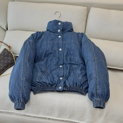 Chanel Denim Blue Stand Collar Down Jacket