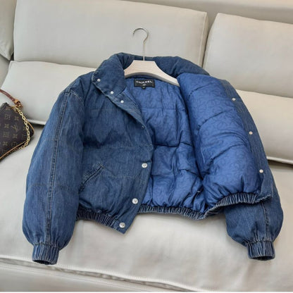 Chanel Denim Blue Stand Collar Down Jacket