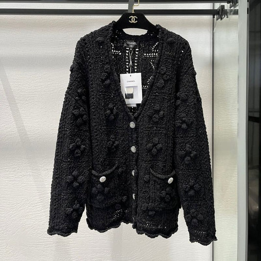 Chanel Inspired Hollow Crochet Flower Knitted Cardigan