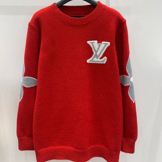 Louis Vuitton Red Geometric Jacquard Pullover Sweatshirt
