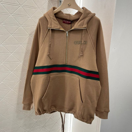 Gucci Hooded Zipper Drawstring Red & Green Ribbon Sweatshirt