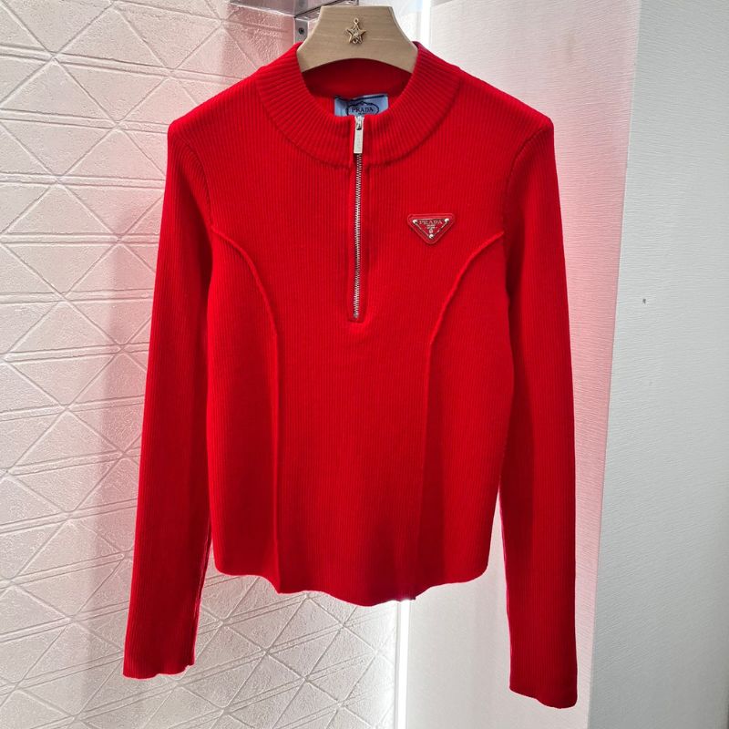 Prada Round Neck Zipper Pullover Knitted Sweater