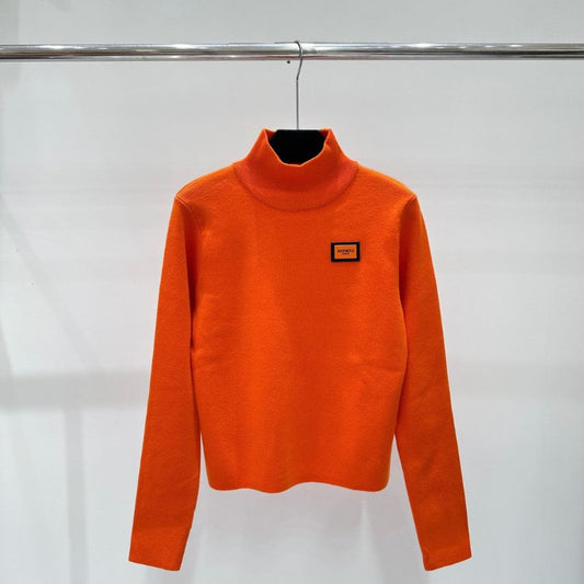 Hermes Solid Color High-Collar Logo Sweater