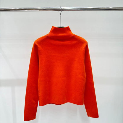 Hermes Solid Color High-Collar Logo Sweater